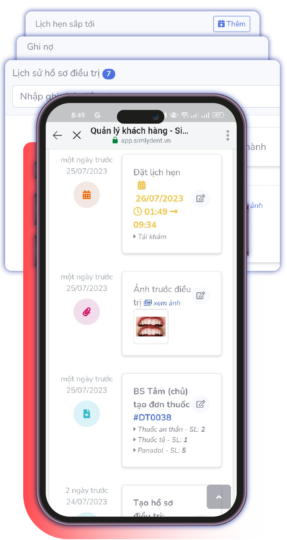 Tính năng quản lý lịch hẹn với simlydent