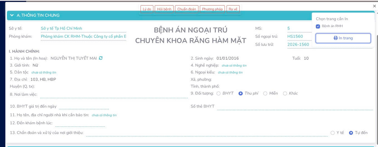 Mẫu bệnh án điện tử nha khoa chuẩn Bộ Y Tế — Tải miễn phí